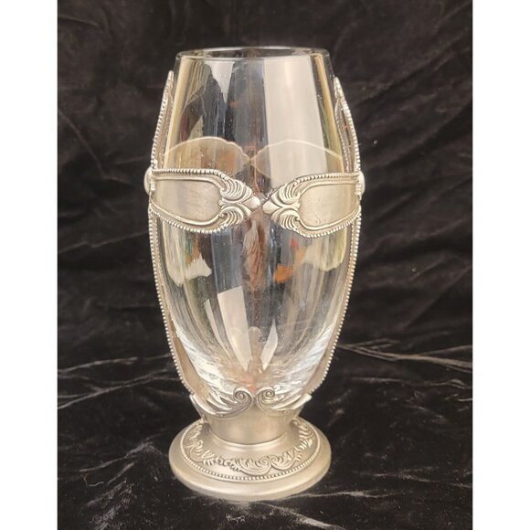 Vintage FTD Pewter and Glass Cross Urn Chalice Decorative Vase - Picture 7 of 16